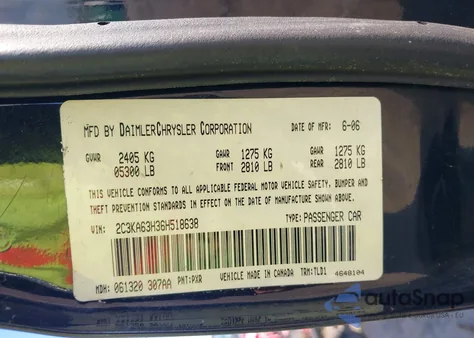 2006 Chrysler 300C из США, поврежденный, VIN 2C3KA63H36H518638